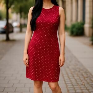 Lauren Ralph Lauren Women's Polka Dot Cotton Poplin Mini Dress Size 10 Red White